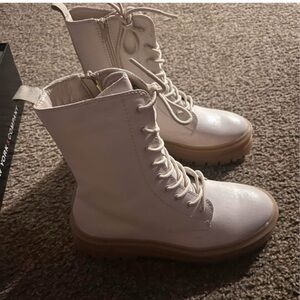 New York & Company Cream Lace-Up Combat Boots